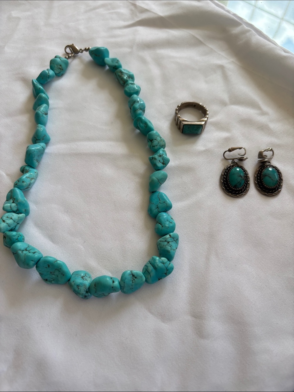 Turquoise Stone Necklace, ring and Earrings Set - Women Jewelry